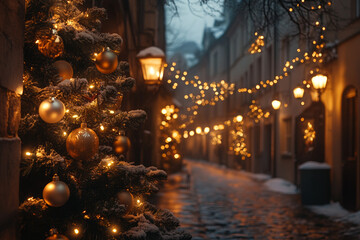 Obraz premium Christmas Street, Decorations, Candlelight, Nostalgic, Warm