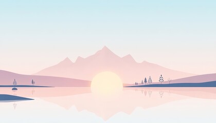 Flat Design Minimalist sunrise in the mountains
