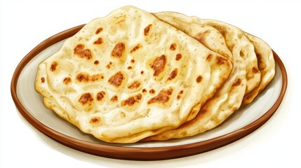Freshly baked naan bread served on a wooden plate with a golden brown exterior showcasing its fluffy texture and traditional appearance.