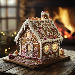 Gingerbread House, Fireplace Glow, Christmas, Cozy, Festive