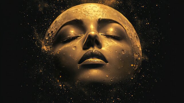 imagine a new logo for an art gallery with a lunar theme with art deco elements on a solid black background