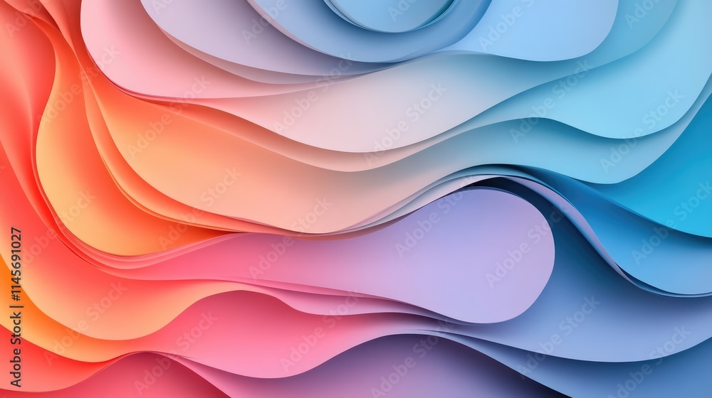 Poster pastel paper background with layered waves showcasing vibrant colors and soft light creating an arti