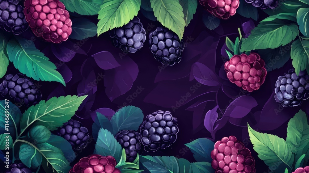 Aufkleber vibrant blackberry and raspberry leaves creating a lush natural background with deep colors for fres