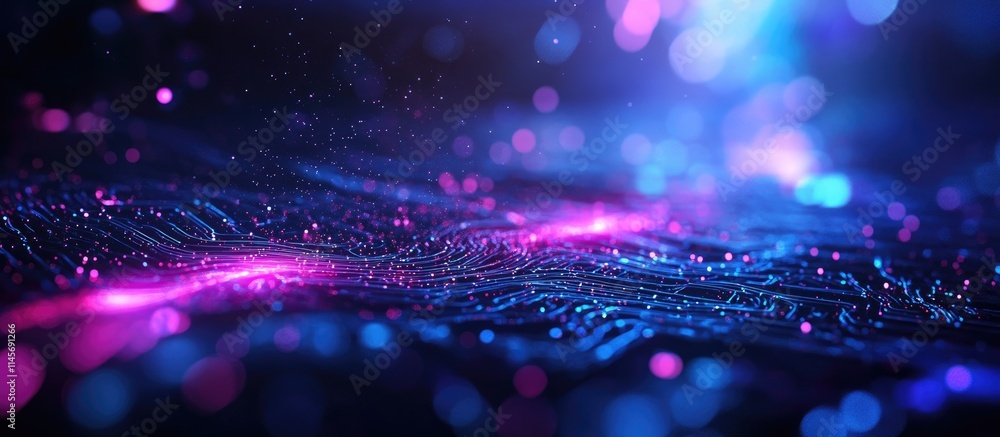 Poster close up of vibrant pixelated screen technology with glowing circuit patterns illustrating advanced 