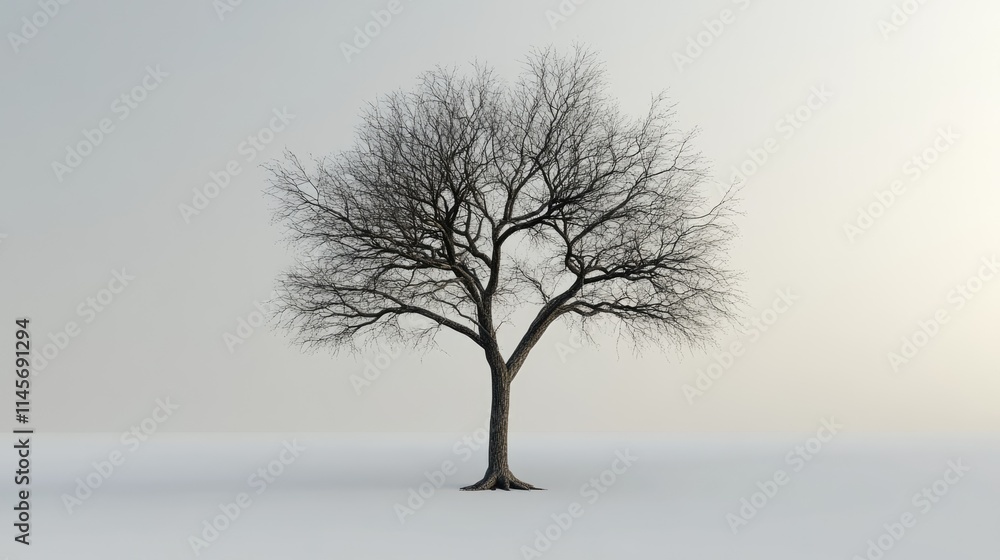 Poster bare winter tree silhouette against a soft gradient background conveying solitude and seasonal trans