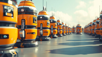 Robot Swarm, Gas Sensors, Hazardous Materials, Safe Zones, Hyperrealistic