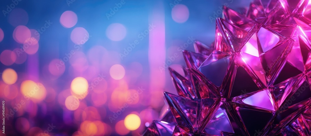 Poster abstract polyhedral structure with vibrant colors and geometric facets creating a modern architectur