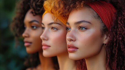 Obraz premium A studio closeup of diverse women represents skincare equality, empowerment, and inclusion in the beauty industry.