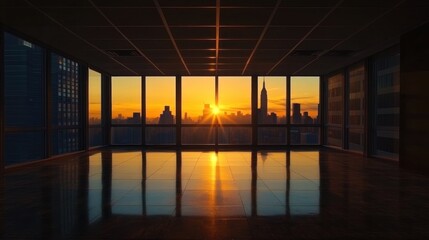 Fototapeta premium Manhattan Sunrise from a High-Rise Office: Golden Hour View
