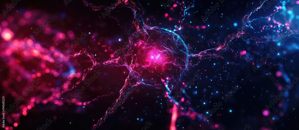 Aufkleber futuristic digital network hologram visualization representing interconnected technology in a cosmic
