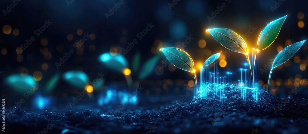 Poster investment growth concept with digital elements symbolizing return on investment in technology and f