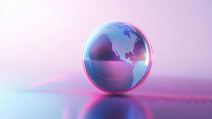 A blue globe with a pink background