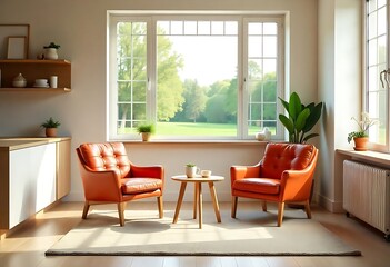 Fototapeta premium Cozy Living Room with Orange Armchairs