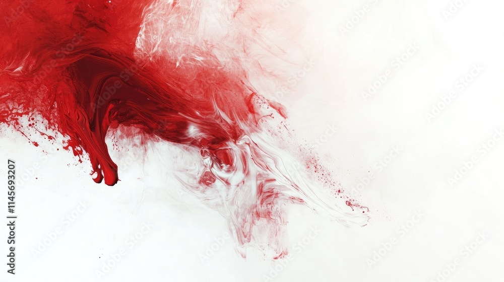 Poster red and white water-based paint blending to create an abstract artistic background with vibrant swir