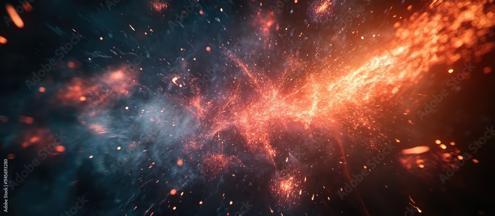 Poster colorful abstract fireworks display in a dark space creating a vibrant backdrop with room for text o