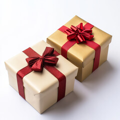 Obraz premium Gift Boxes, Christmas, Presents, Red Ribbon, Gold