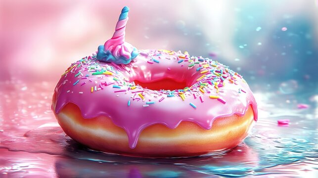 Colorful donut with pink icing and sprinkles set against a dreamy background symbolizing sweet inspiration and motivation in life.