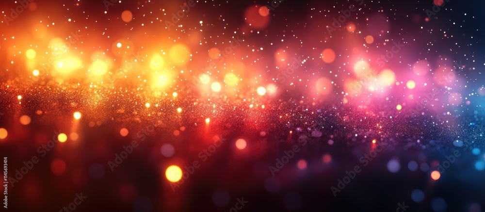Poster artistic abstract background of shimmering fairy lights and colorful bokeh creating a magical festiv