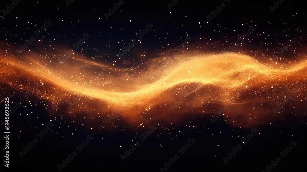 Aufkleber golden sand wave swirling through darkness with sparkling particles creating a mesmerizing abstract 