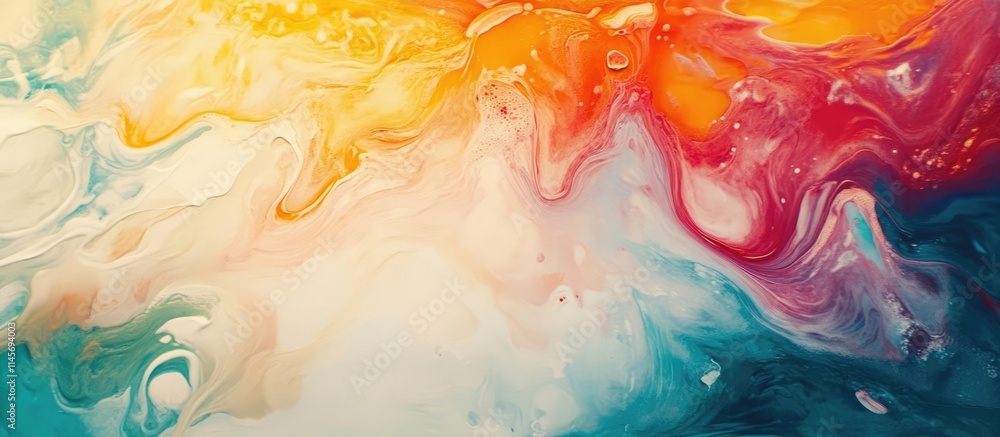 Poster abstract fluid art with vibrant colors blending harmoniously creating a visually stunning and dynami