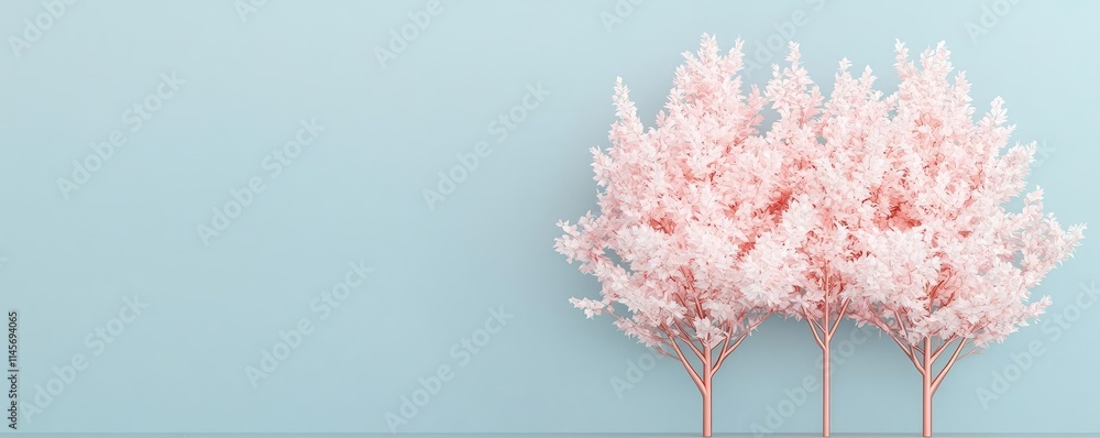 Poster peach tree abstract background idea. delicate pink trees against a soft blue background create a ser