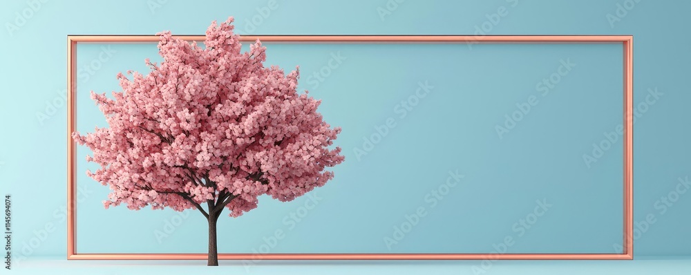 Poster peach tree abstract background idea. a beautiful pink blossom tree in a modern frame against a soft 