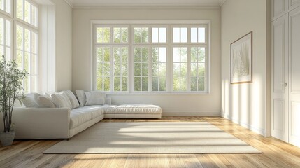 Fototapeta premium Bright and Airy Living Room with Simple Layout and Natural Light