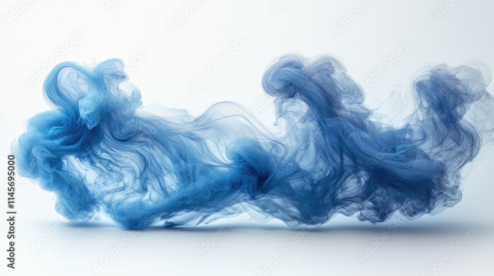 Poster flowing blue smoke creating an ethereal atmosphere on a minimalistic white background for artistic a