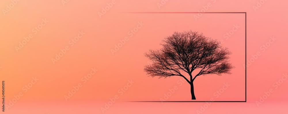 Poster peach tree abstract background idea. a solitary tree silhouette against a soft pink gradient backgro