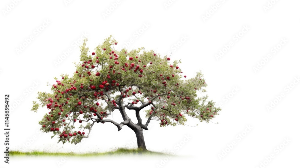 Poster isolated apple tree with ripe red apples on a white background creating a serene and fresh natural s
