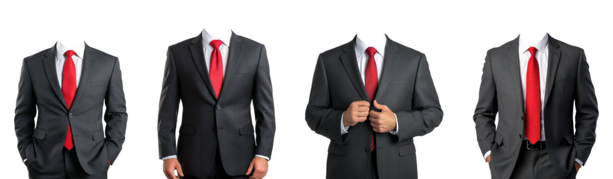 Set of businessmen in suits isolated on a transparent background