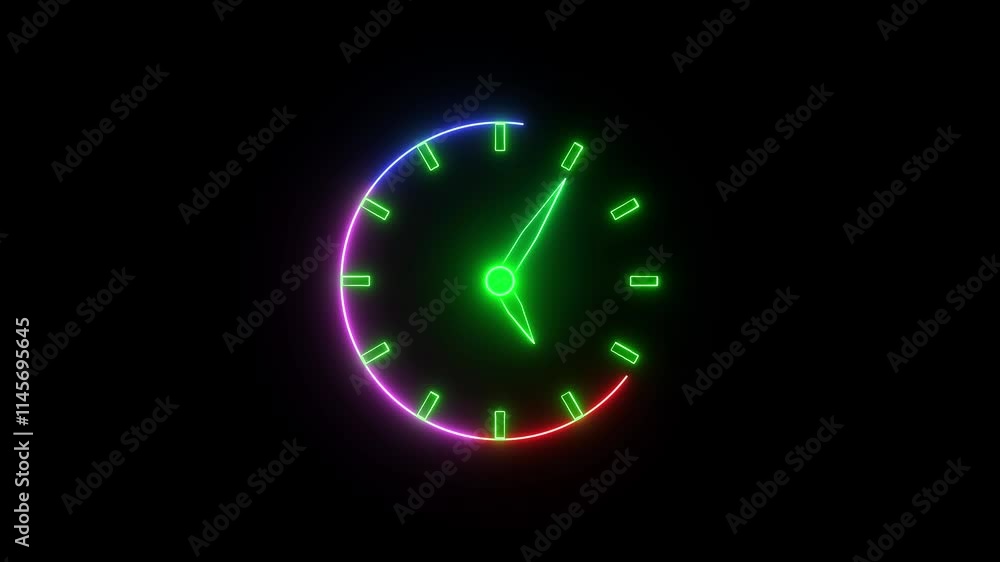 Poster neon glowing clock icon countdown 24-hour day with fast speed animation