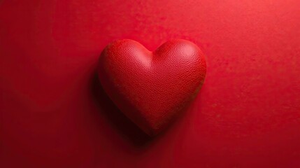 A crimson heart rests gently on a deep red background, a symbol of affection and love.