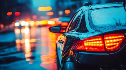 Police car lights flashing in a busy urban environment, symbolizing vigilance and security in maintaining public order