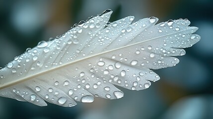 Obraz premium A white feather with water droplets creates an artistic image, evoking themes of creativity, purity, and natural beauty.