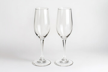 Pair of champagne glasses on white background