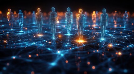 A wireframe image of people linked together, symbolizing business networking, communication, and development. The image represents synergy, inclusion