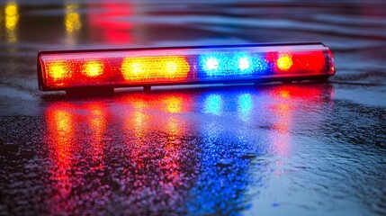 Police car lights flashing in a busy urban environment, symbolizing vigilance and security in maintaining public order