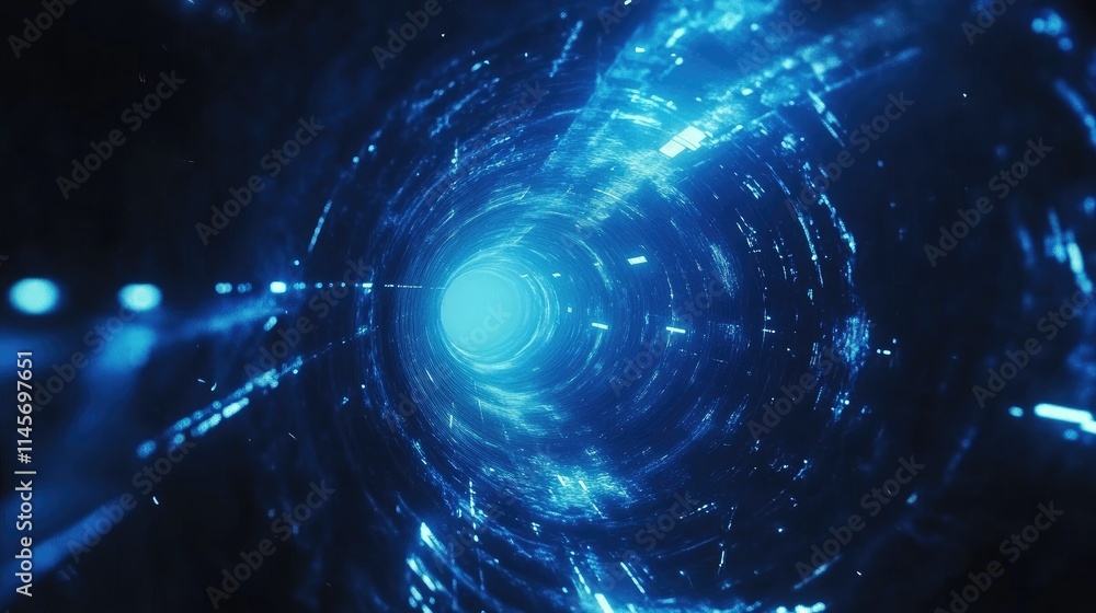 Poster dynamic blue tunnel with speed motion effect conveying a sense of fast travel and futuristic technol