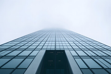 Fototapeta premium Low-Angle View of Glass Skyscraper in Fog