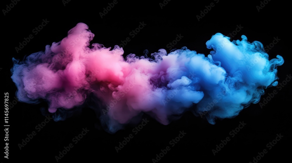 Poster colorful smoke cloud on black background with selective focus and soft tones creating a dramatic atm