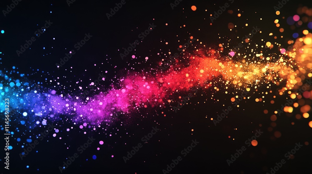 Poster vibrant abstract fireworks display with multicolored sparkles against a dark sky background