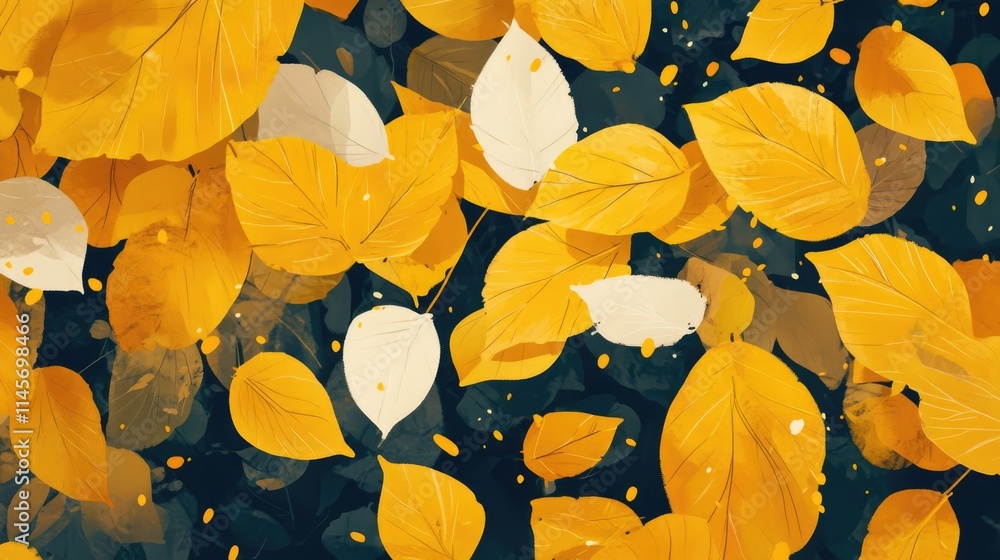 Poster autumn foliage scattered on the ground creating a vibrant yellow carpet in a serene park setting