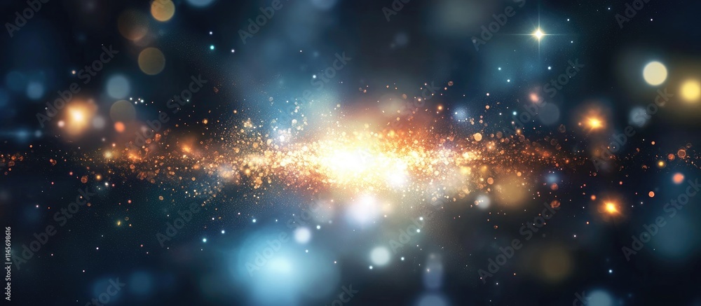 Poster vibrant cosmic light abstraction with shimmering particles and starry background representing the be