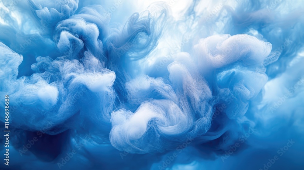 Poster abstract blue ink swirling and blending in water creating a dynamic ethereal background for creative