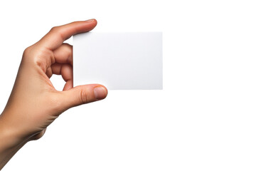 Obraz premium Hand holding blank white card, isolated on transparent background