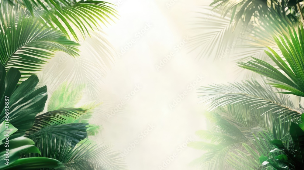 Aufkleber tropical foliage frame with bright sunlight creating soft light and airy background for text or desi
