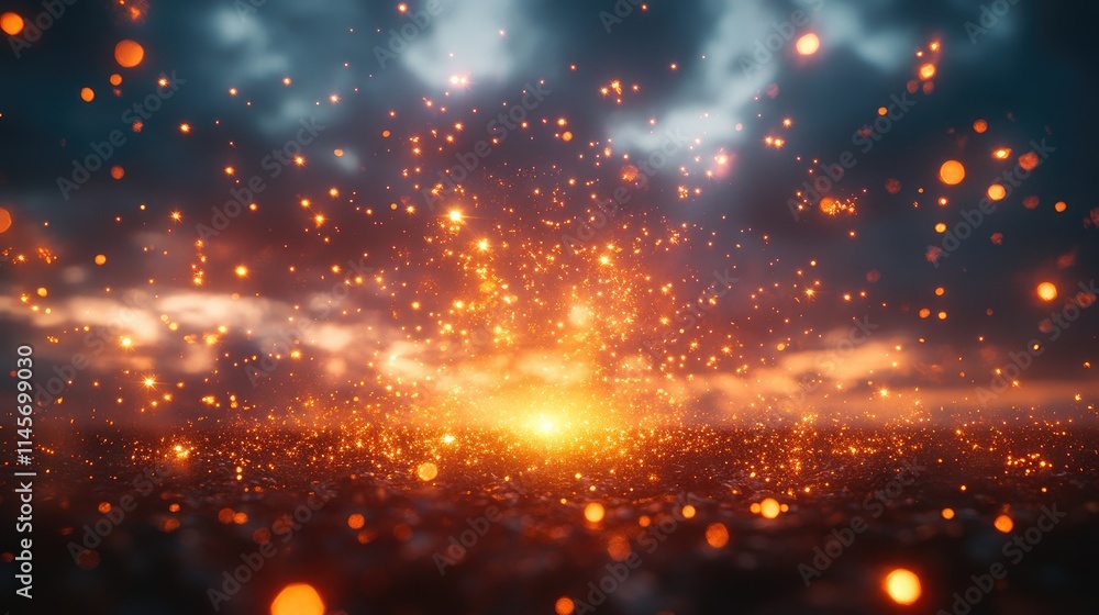 Poster stunning abstract fireworks display lighting up the dark sky with vibrant sparkles and glowing effec
