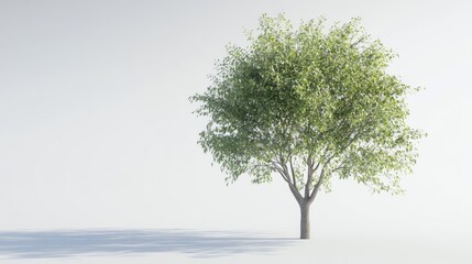 Obraz premium Lush green tree standing alone on a minimalistic white background symbolizing tranquility and nature's beauty