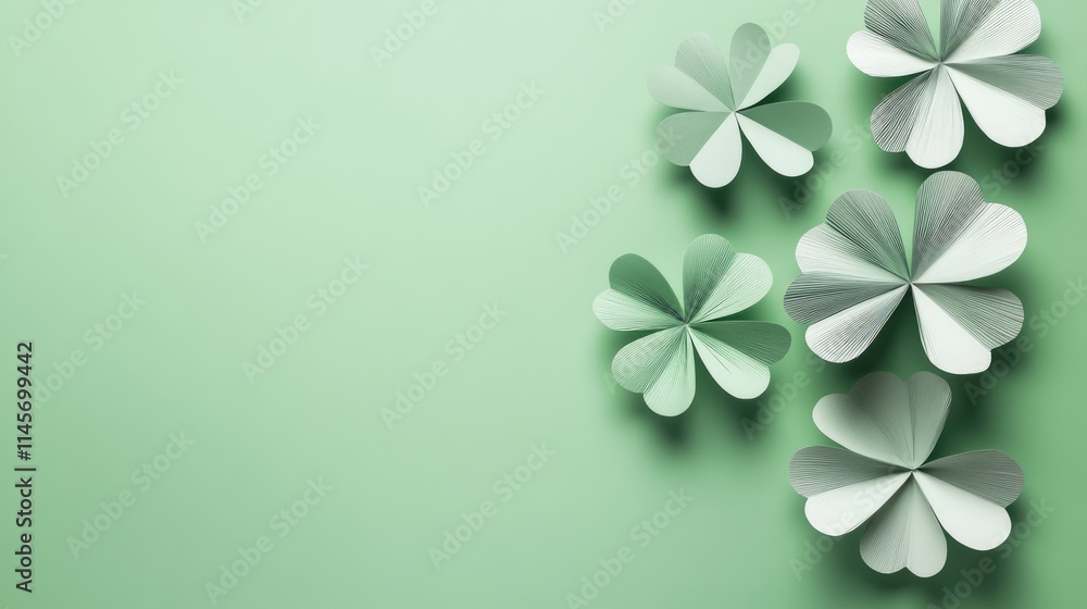 Poster diy paper clover decoration with blank space for text on a soft green background suitable for invita